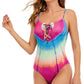 Lucky Brand Women's Letting Go Tie Dyed One Piece Swimsuit Blue Size Medium