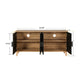 Black Carved Symmetrical Design Door And Wood Coloured Frame TV Stand