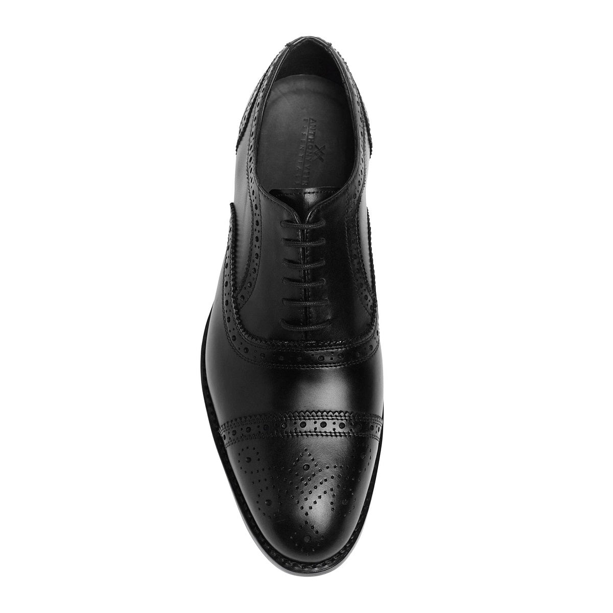 Anthony Veer Men's Ford Quarter Brogue Oxford Lace up Dress Shoe Black Size 10.5W
