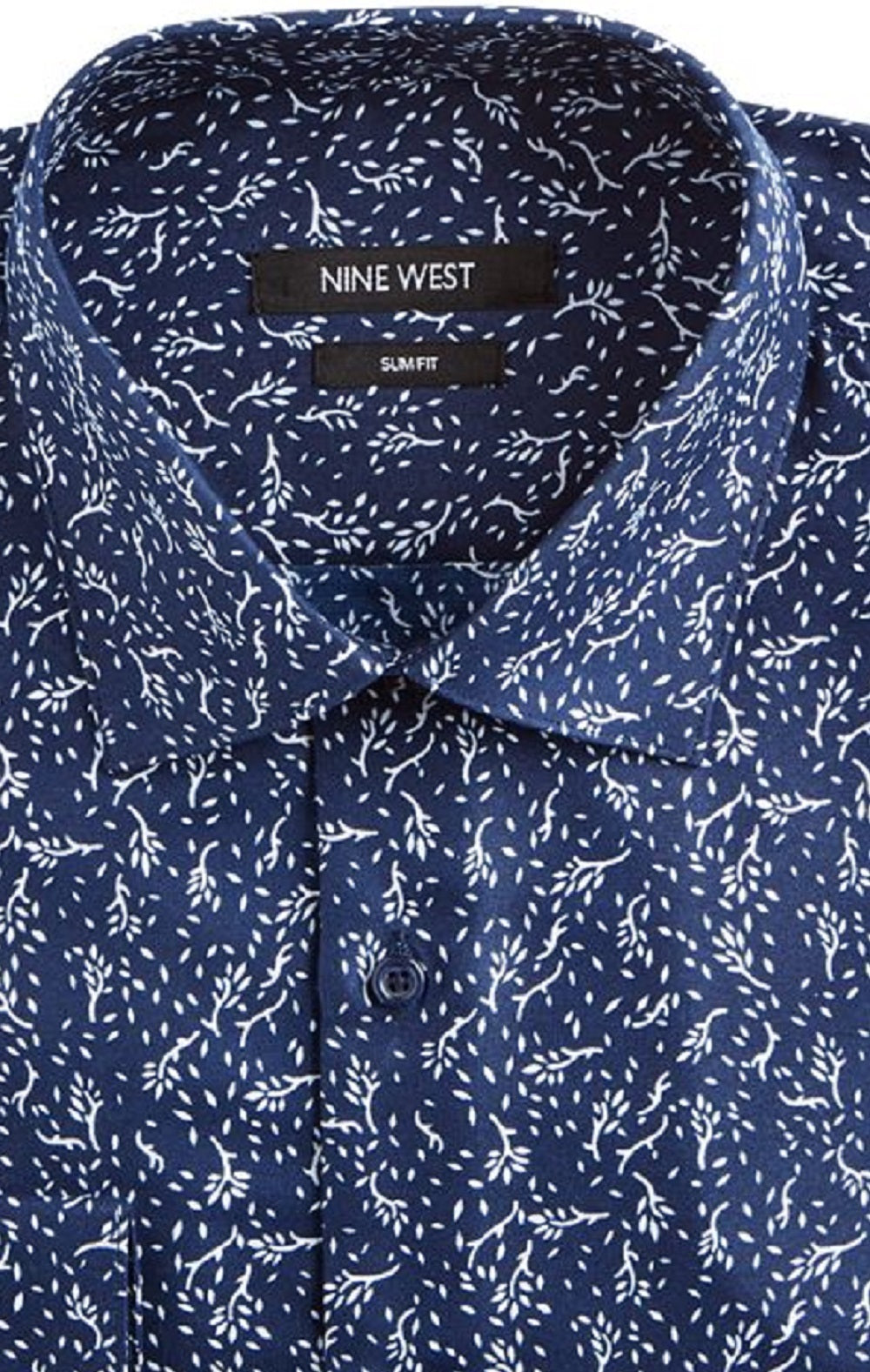 Nine West Men's Slim Fit Wrinkle Print Dress Shirt Blue Size 16X34X35