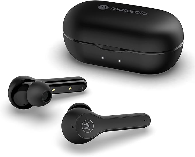 Motorola Moto Buds 085-ट्रू वायरलेस ब्लूटूथ ईयरबड्स जिसमें माइक्रोफ़ोन और USB-C चार्जिंग केस है - IPX5 जल प्रतिरोधी, स्मार्ट टच-कंट्रोल, हल्का आरामदायक-फिट, स्पष्ट ध्वनि और गहरा बेस - काला