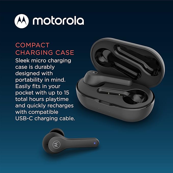 Motorola Moto Buds 085-ट्रू वायरलेस ब्लूटूथ ईयरबड्स जिसमें माइक्रोफ़ोन और USB-C चार्जिंग केस है - IPX5 जल प्रतिरोधी, स्मार्ट टच-कंट्रोल, हल्का आरामदायक-फिट, स्पष्ट ध्वनि और गहरा बेस - काला