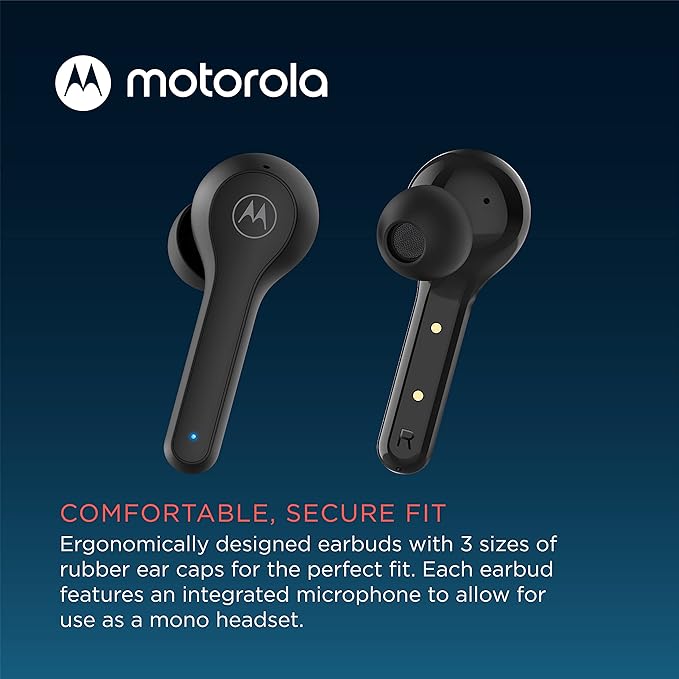 Motorola Moto Buds 085-ट्रू वायरलेस ब्लूटूथ ईयरबड्स जिसमें माइक्रोफ़ोन और USB-C चार्जिंग केस है - IPX5 जल प्रतिरोधी, स्मार्ट टच-कंट्रोल, हल्का आरामदायक-फिट, स्पष्ट ध्वनि और गहरा बेस - काला