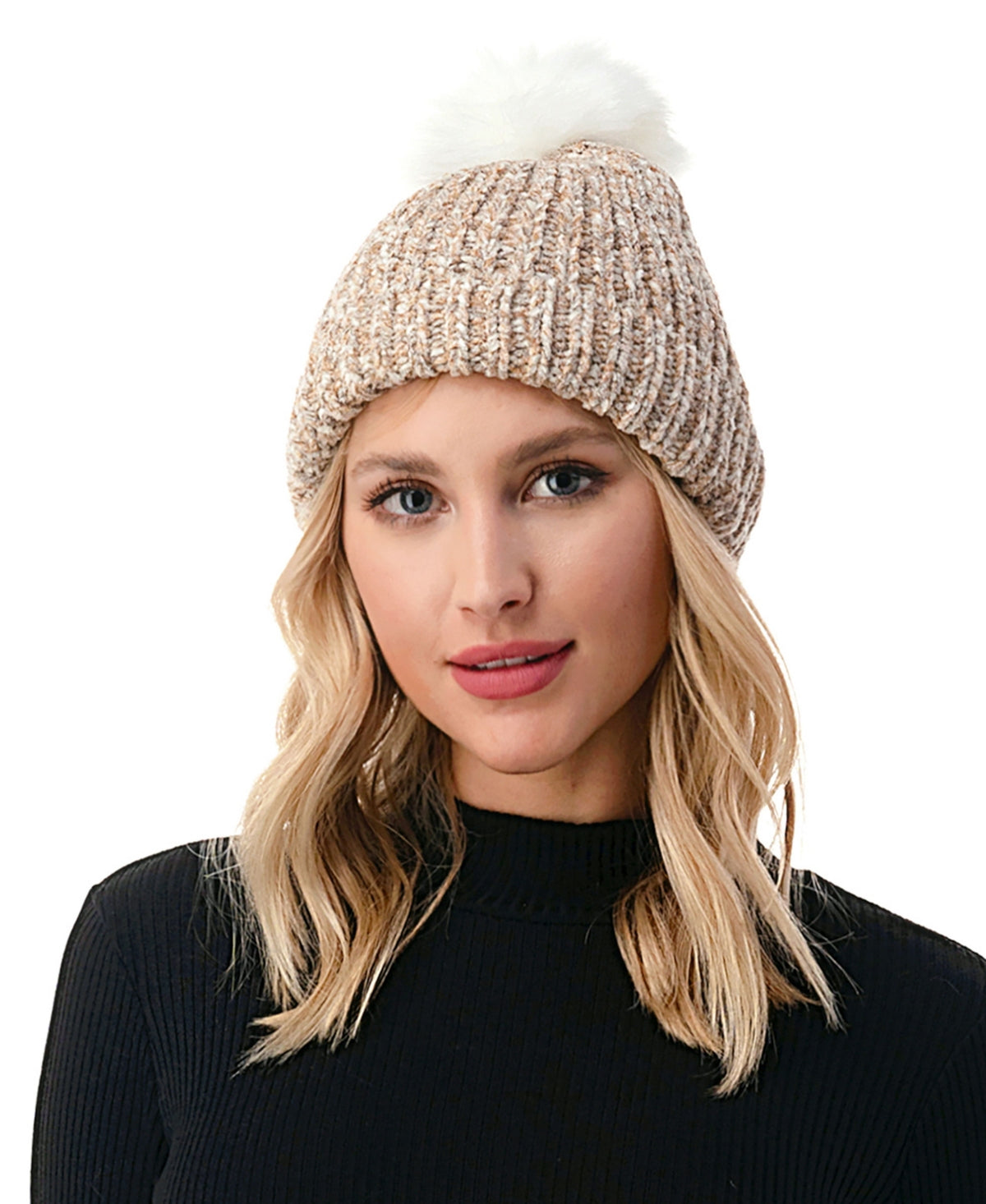 Marcus Adler Women's Ultra Soft Chenille Faux Pom Beanie Brown Size Regular