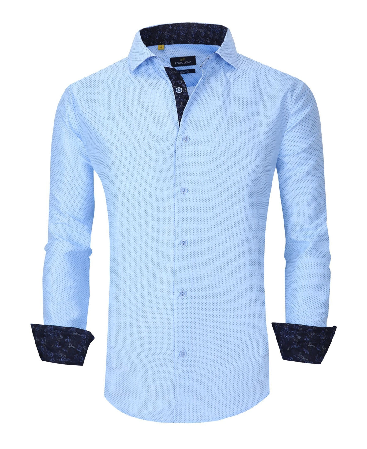 Azaro Uomo Men's Slim Fit Business Nautical Button Down Dress Shirt Blue Size Medium