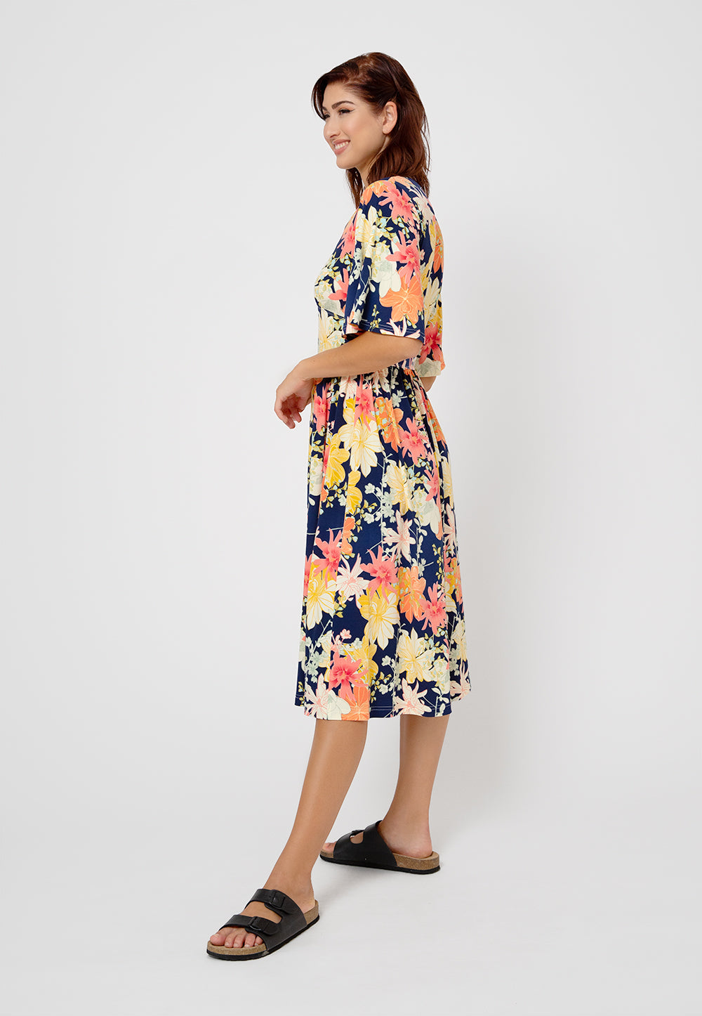 Leota Women's Short Sleeve Zoe Dress in Ginkgo Multi