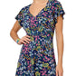 Leota Women's Sweetheart Faux Wrap Flutter Sleeve Dress Blue Size X-Large