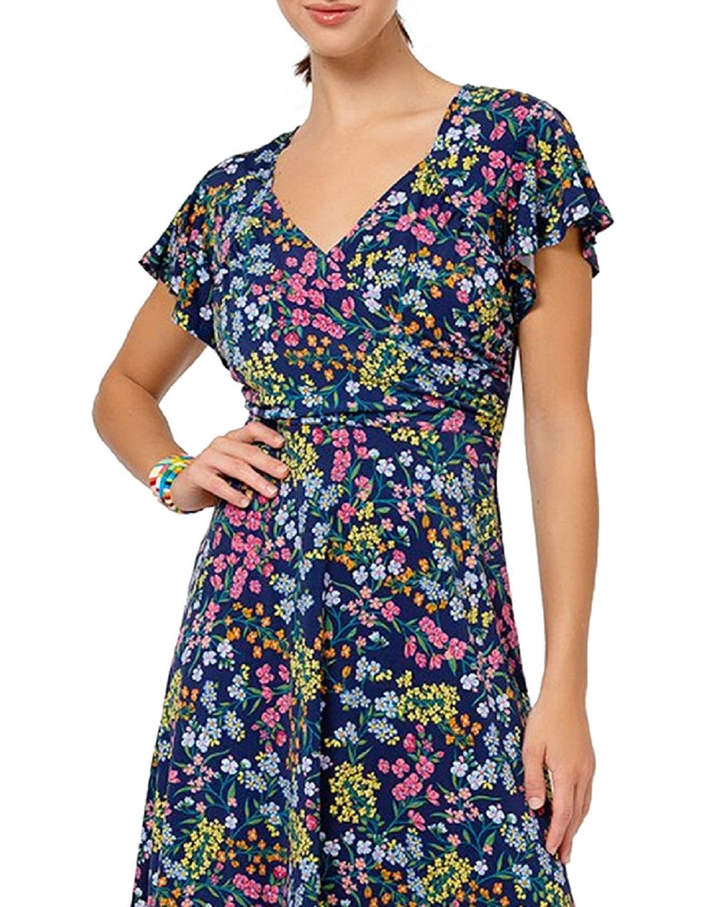 Leota Women's Sweetheart Faux Wrap Flutter Sleeve Dress Blue Size X-Large