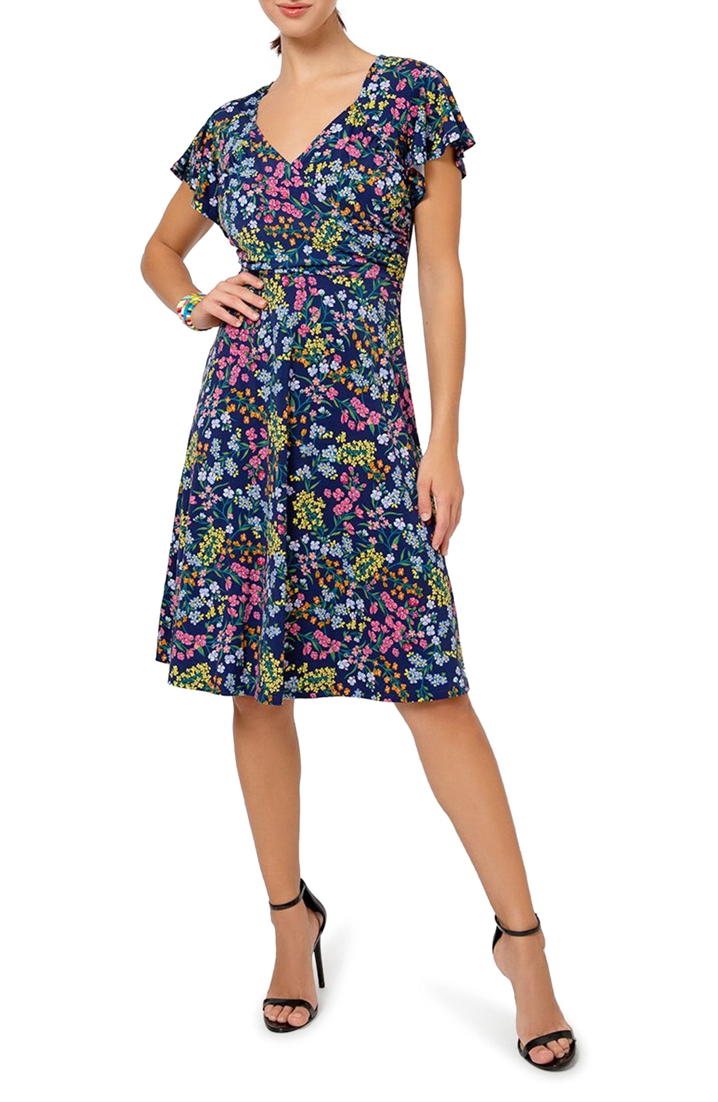 Leota Women's Sweetheart Faux Wrap Flutter Sleeve Dress Blue Size X-Large