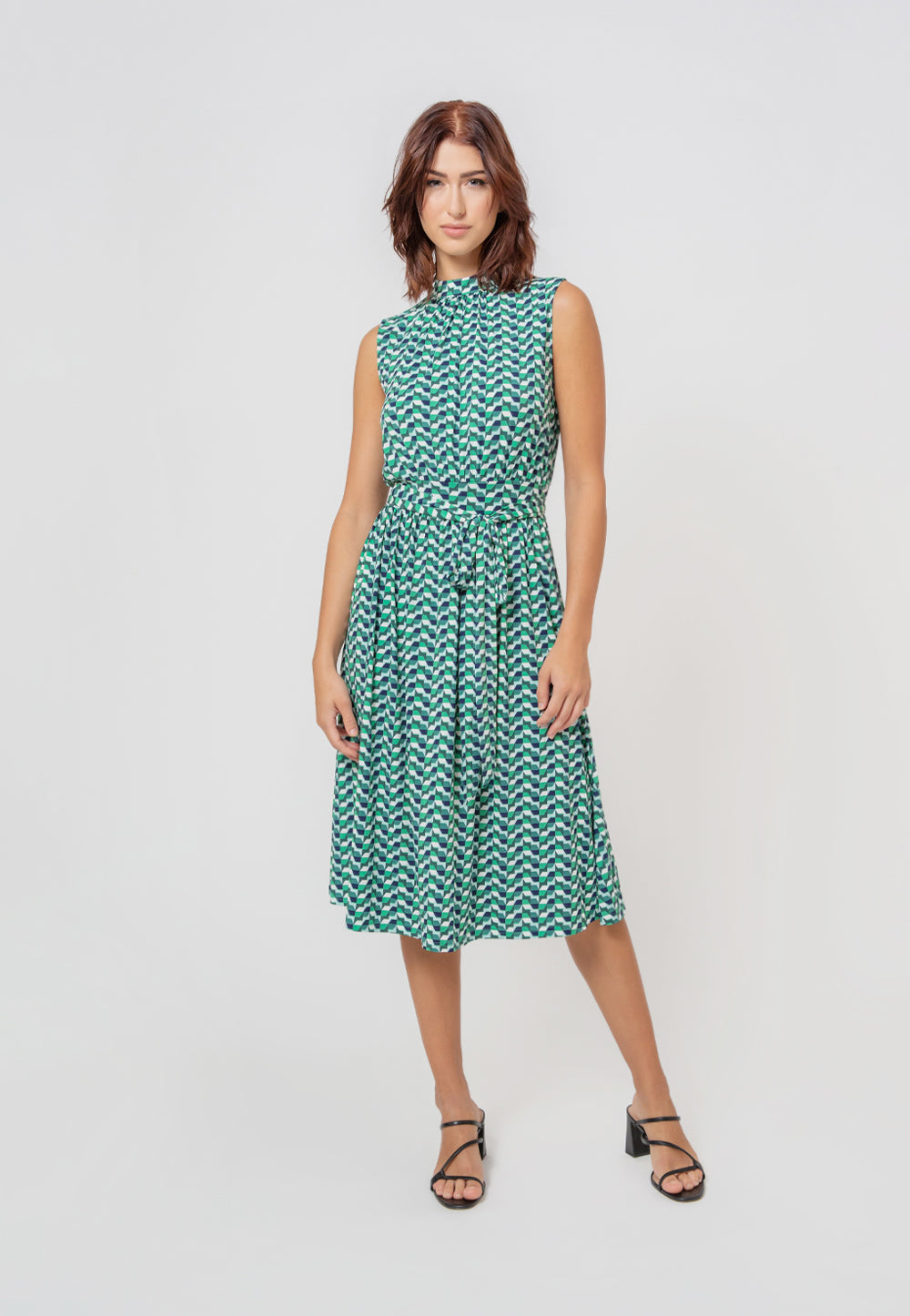 Leota Women's Sleeveless Mindy Dress in Mod Geo Green