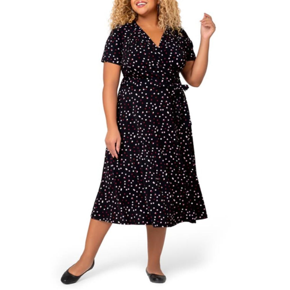 Leota Women's Monique Midi Wrap Dress Black Size 1X
