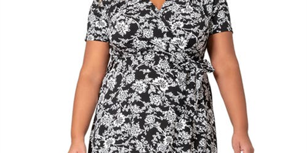 Leota Monique Floral Jersey Faux Wrap Dress in Afbm - Antique Floral Size 1X