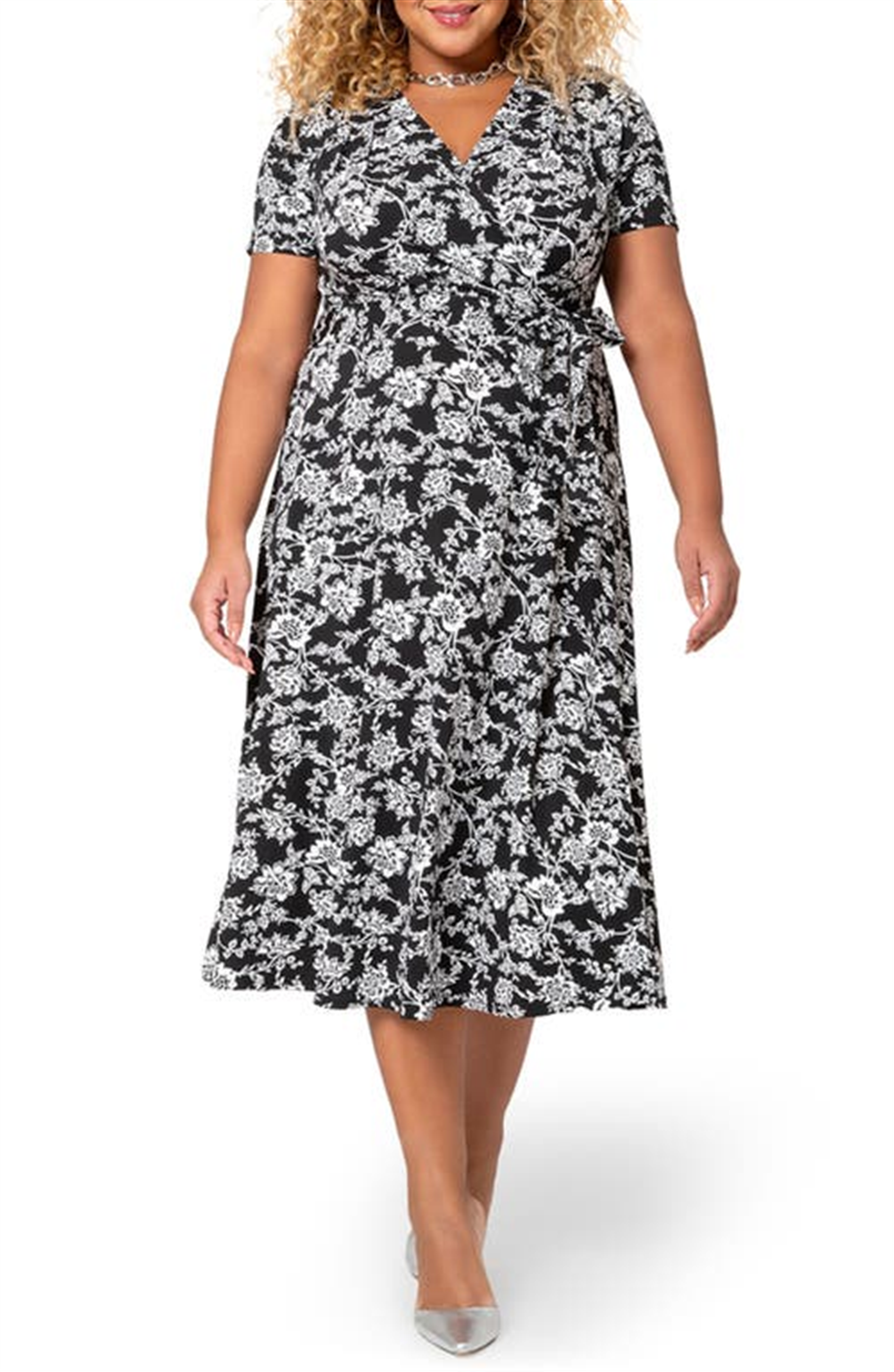 Leota Women's Monique Floral Jersey Faux Wrap Dress White Size 2X