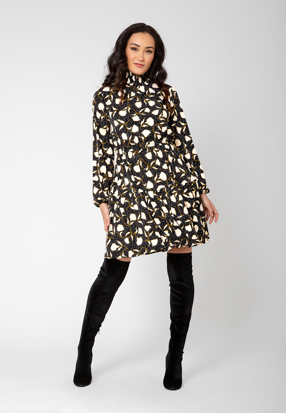 Leota Women's Long Sleeve Olive Boho Tiered Jersey Dress Black