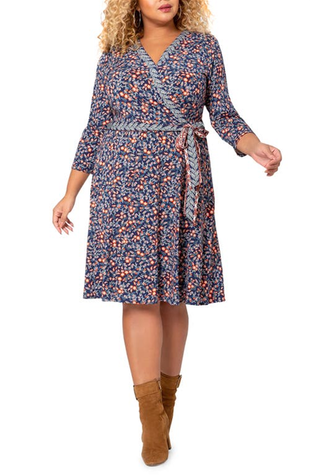Leota Women's Perfect Faux Wrap Dress Blue Size 2X