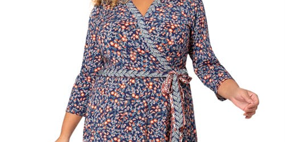 Leota Women's Perfect Faux Wrap Dress Blue Size 3X