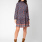 Leota Women's Long Sleeve Olive Boho Tiered Jersey Dress Blue