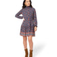 Leota Women's Long Sleeve Olive Boho Tiered Jersey Dress Blue
