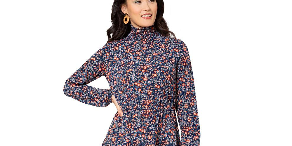 Leota Women's Long Sleeve Olive Boho Tiered Jersey Dress Navy Size XL