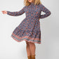 Leota Women's Long Sleeve Olive Boho Tiered Jersey Dress (Curve) Blue