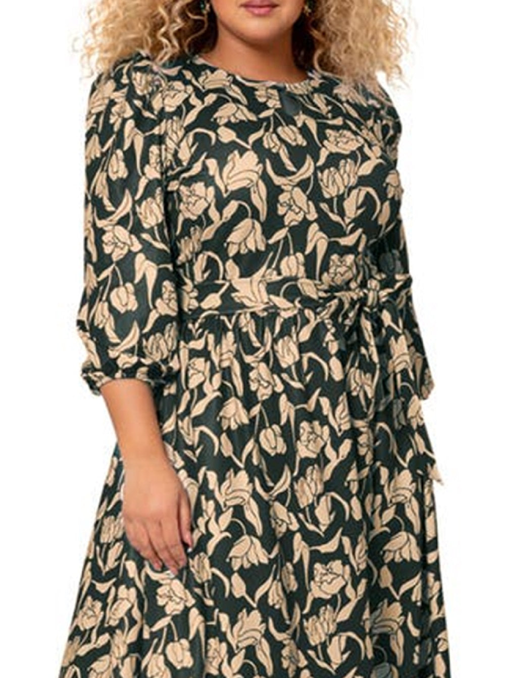 Leota Women's Iman Floral Balloon Sleeve Midi Dress Brown
