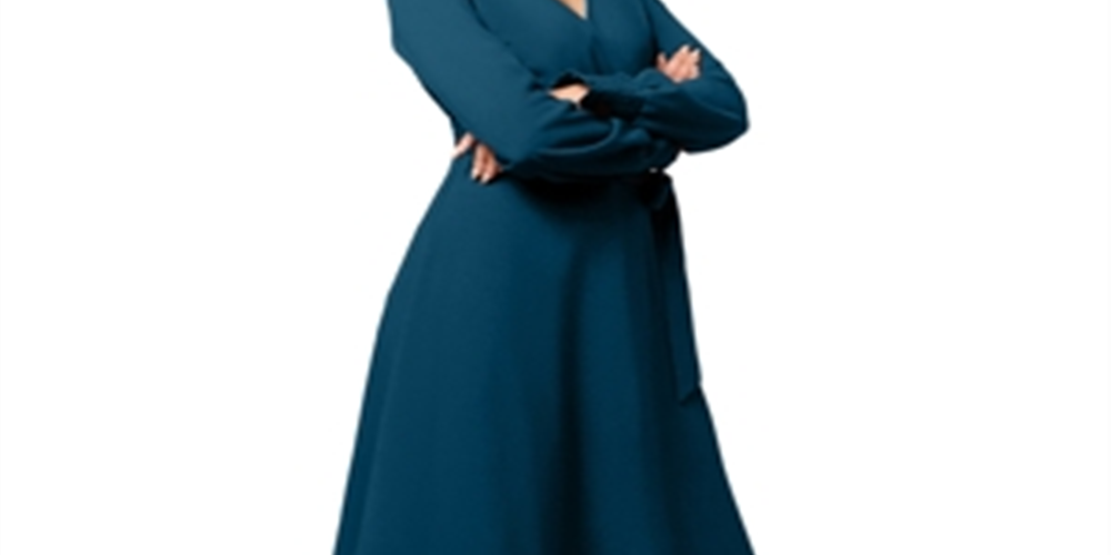 Leota Women's Blouson Sleeve Faux Wrap Dress Blue Size Small