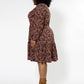 Leota Women's Long Sleeve Olive Boho Jersey Tiered Dress (Curve) Red