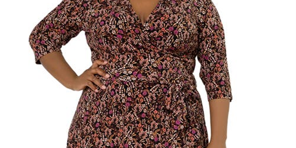 लियोटा वुमन परफ़ेक्ट फ़्लोरल फ़ॉक्स रैप ड्रेस रेड साइज़ 2X