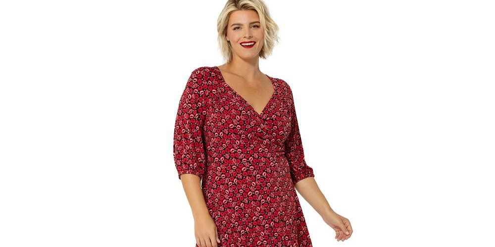 Leota Women's Puff Sleeve Sweetheart Becca Dress Red Size 1X