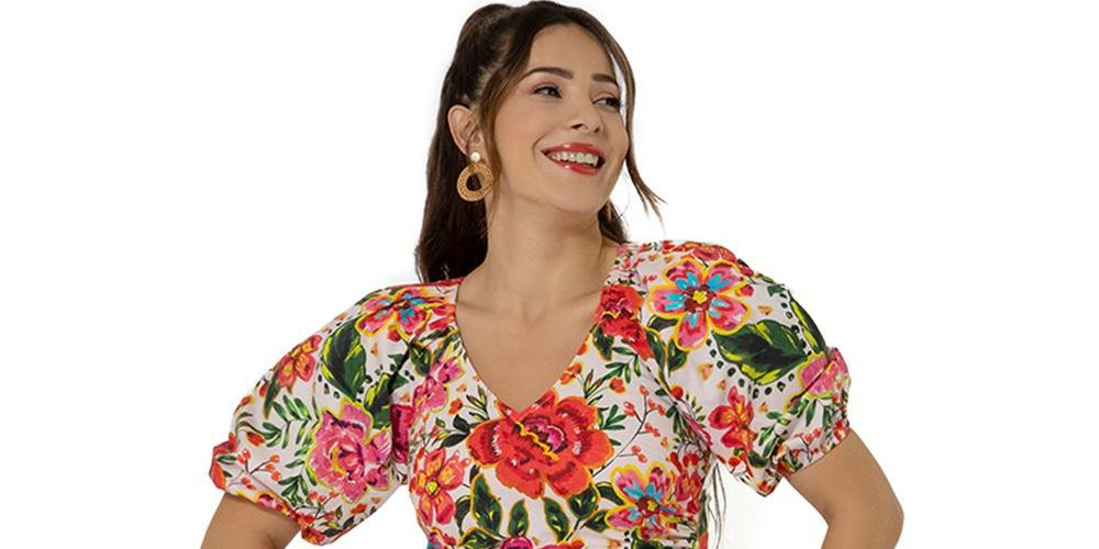 Leota Women's Puff-Sleeve Elsa Top Multi Red Size Small