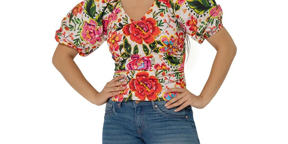 Leota Women's Puff-Sleeve Elsa Top Multi Red Size Small