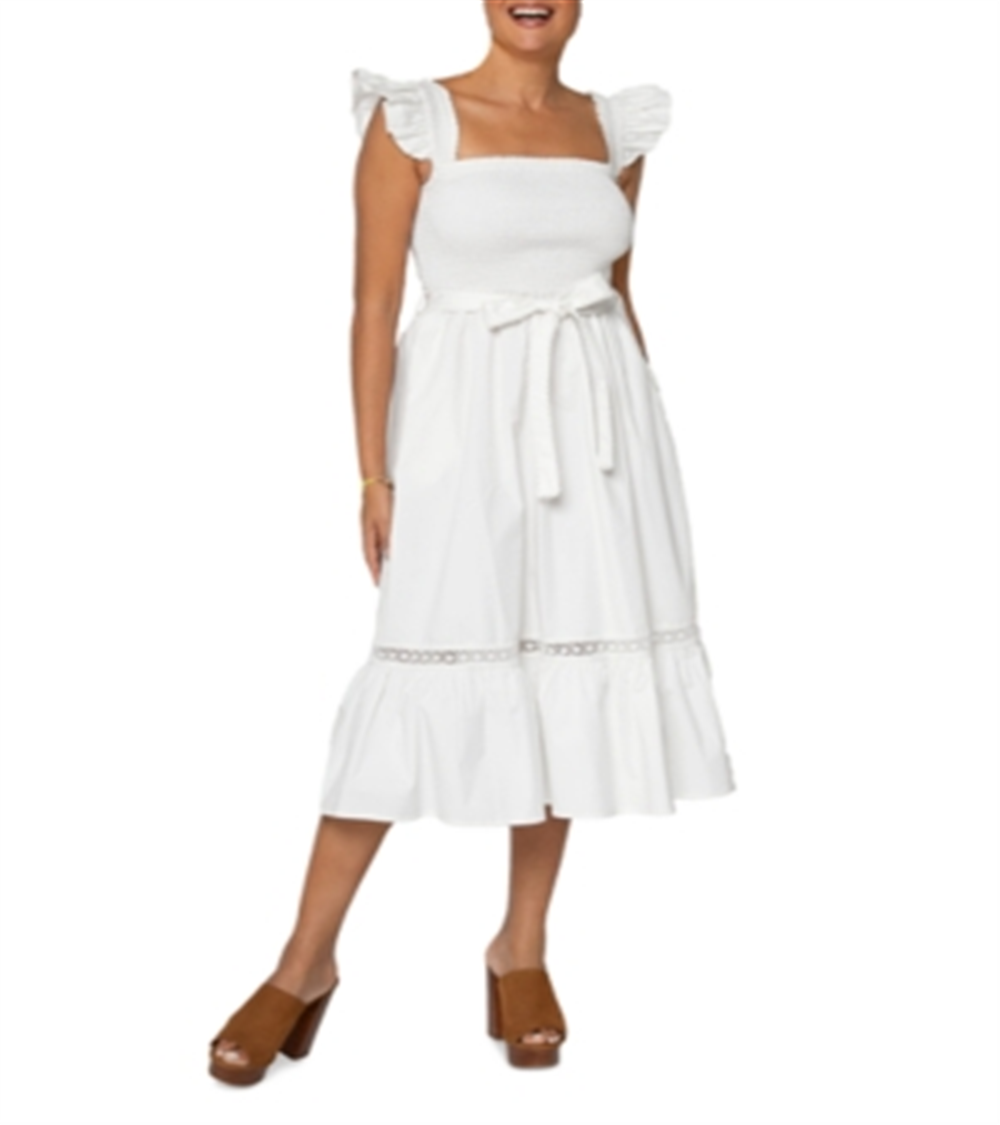 Leota Belted Poplin Midi Dress White Size Small