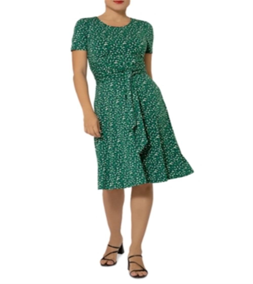 Leota Brittany Ruched Belted Dress Green Size Small