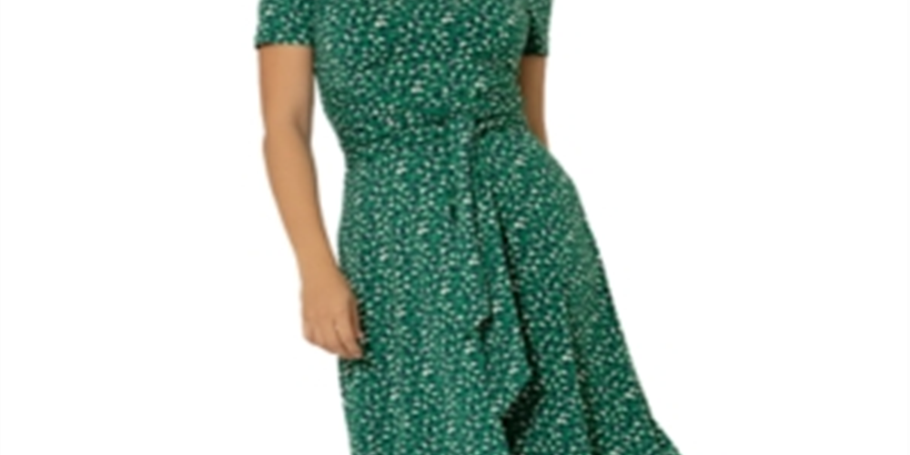 Leota Brittany Ruched Belted Dress Green Size Small