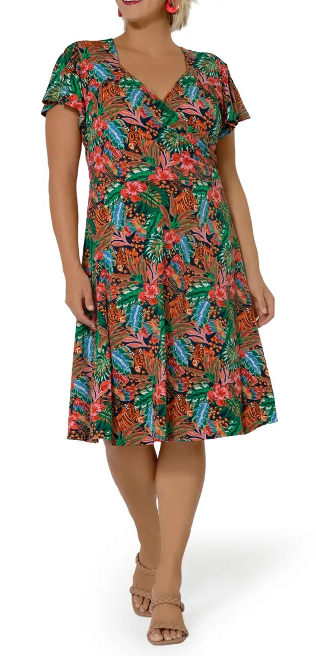 Leota Women's Sweetheart Flutter Sleeve Dress Multi