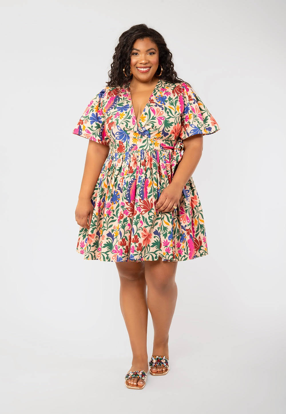 Leota Alena Floral Mini Dress Multi Beige Size XX-Large
