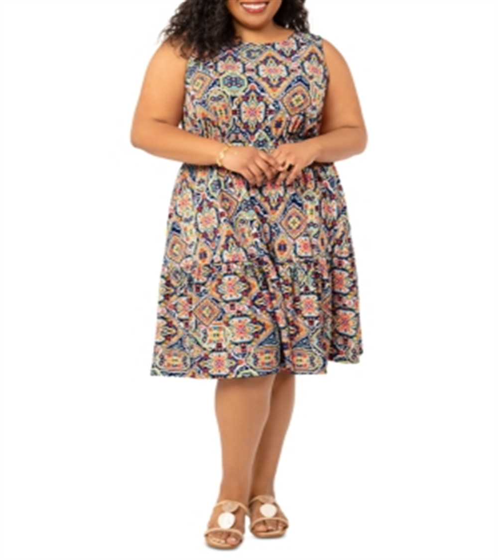 Leota Women's Kristen Moroccan Tile Dress Blue Size 2X
