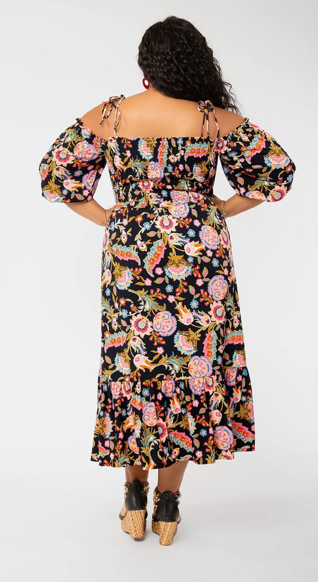 Leota Women's Kelly Lips Print MIDI Dress Black Size 1X
