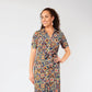 Leota Women's Jade Short Sleeve Button Down Belted Shirt Dress Multi Blue Size Small
