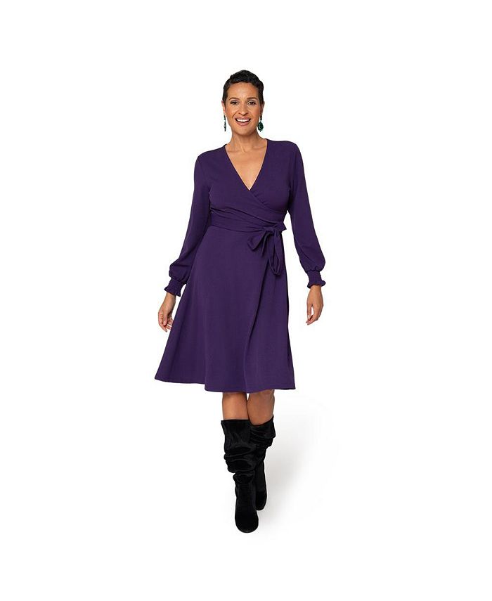 Leota Women's Perfect Wrap Blouson Sleeve Dress Purple Size Small