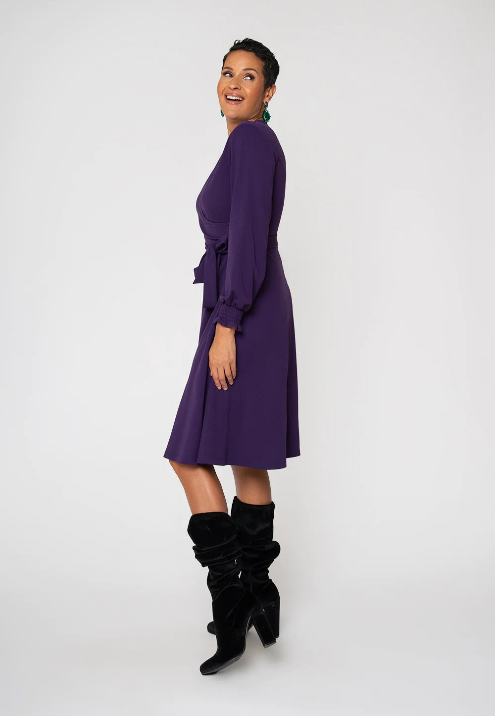 Leota Women's Perfect Wrap Blouson Sleeve Dress Purple Size X-Large