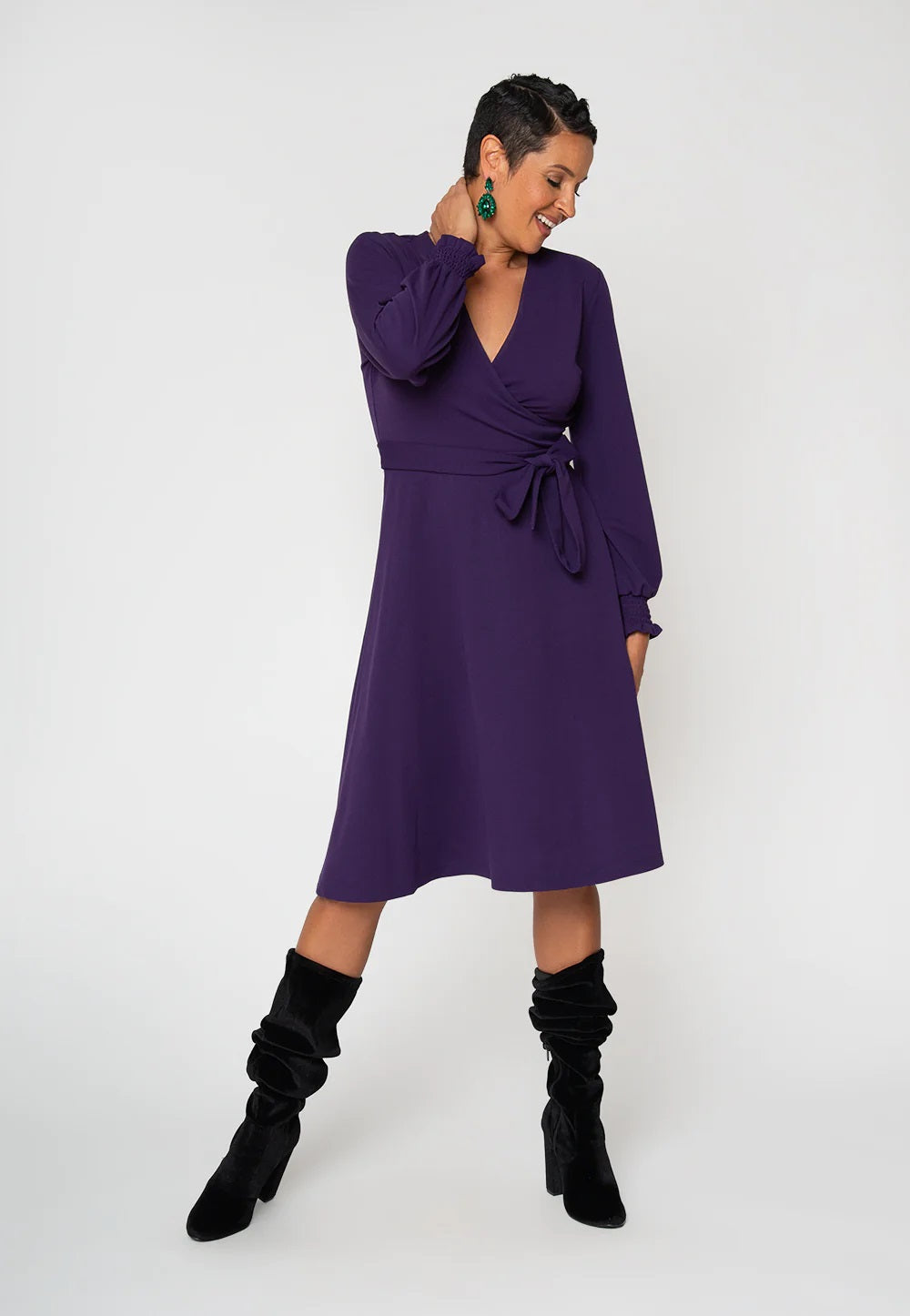 Leota Women's Perfect Wrap Blouson Sleeve Dress Purple Size X-Large