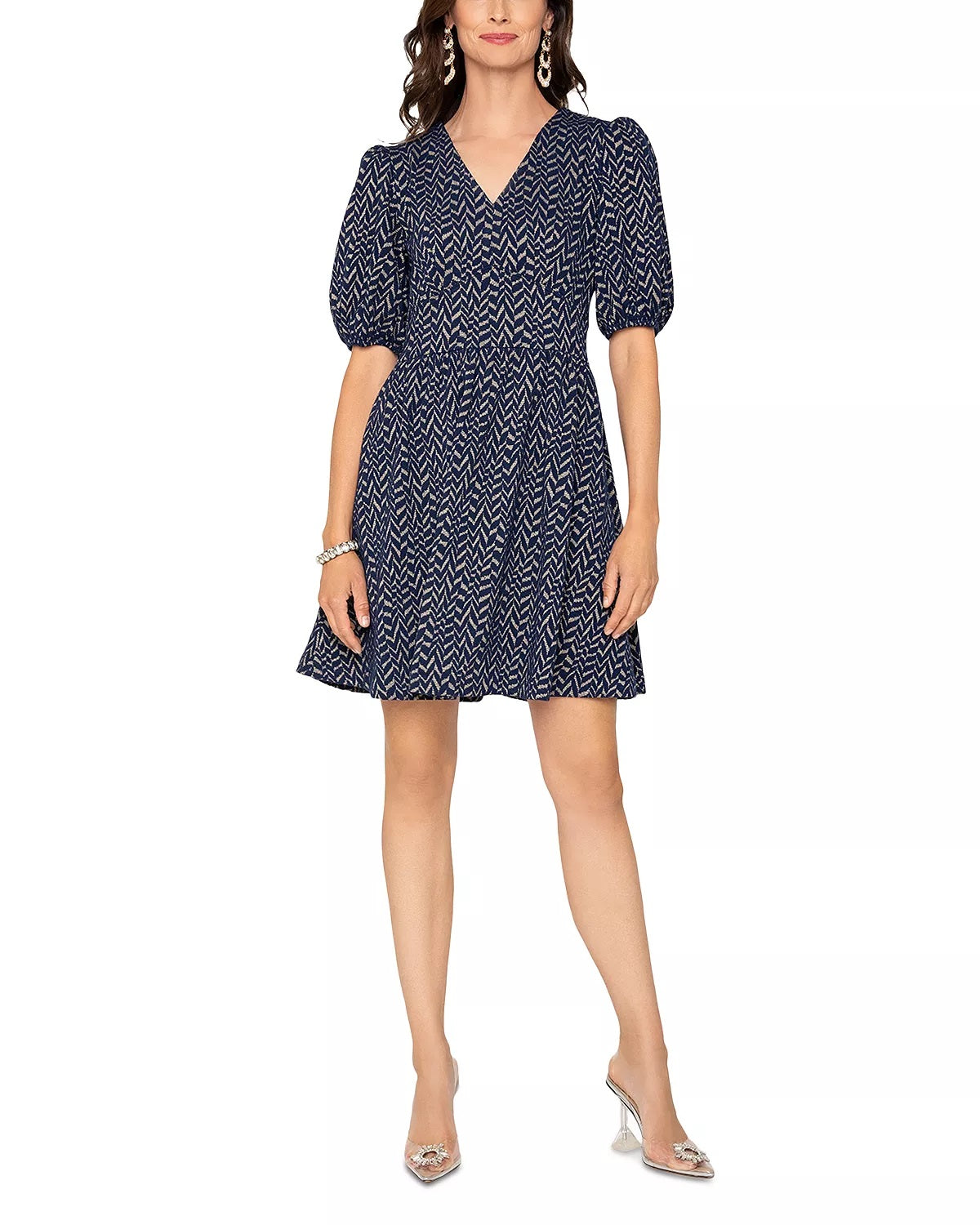 Leota Mabel Jacquard Knit Puff Sleeve Dress BlackSize Small