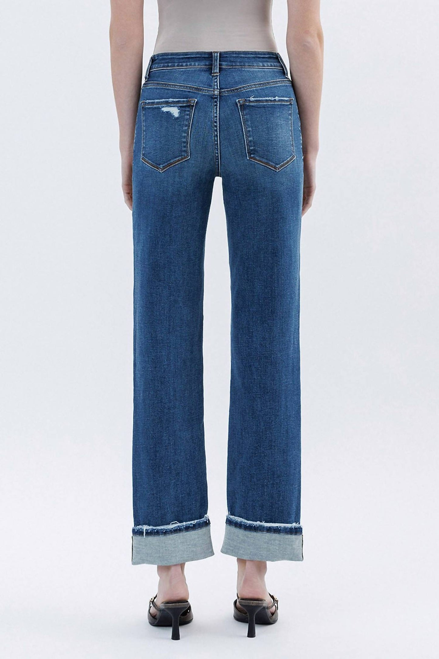 Flying Monkey - Blythe High Rise Cuffed Straight Leg Denim Jeans