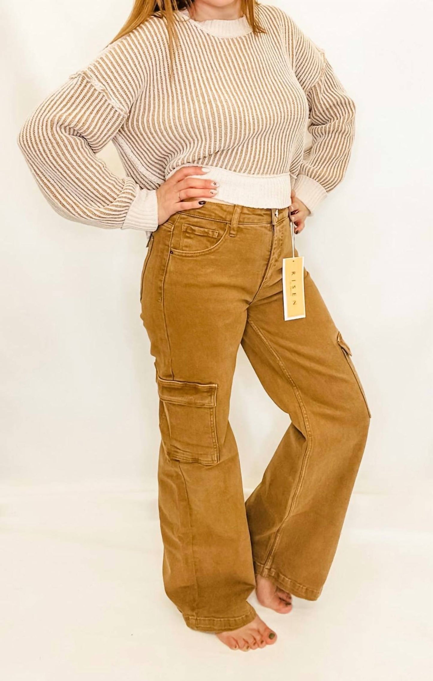 Risen - High Rise Wide Cargo Pocket Jeans