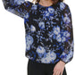Calvin Klein Womens Blue Floral Long Sleeve Jewel Neck Top S