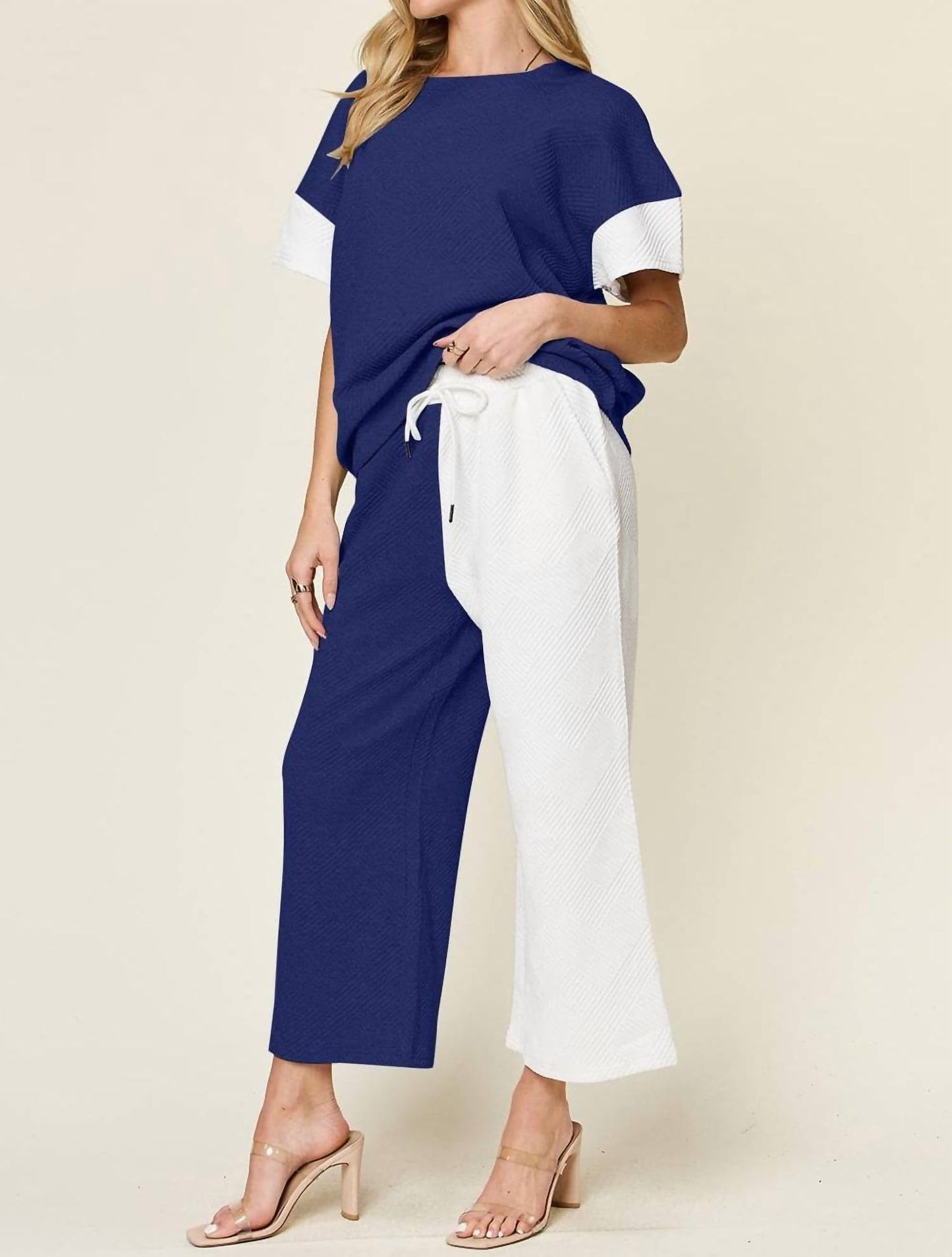 Double Take - Chic Textured T-Shirt & Pants Set