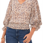 1.STATE Print Smocked Blouse Ivory Brown Size L