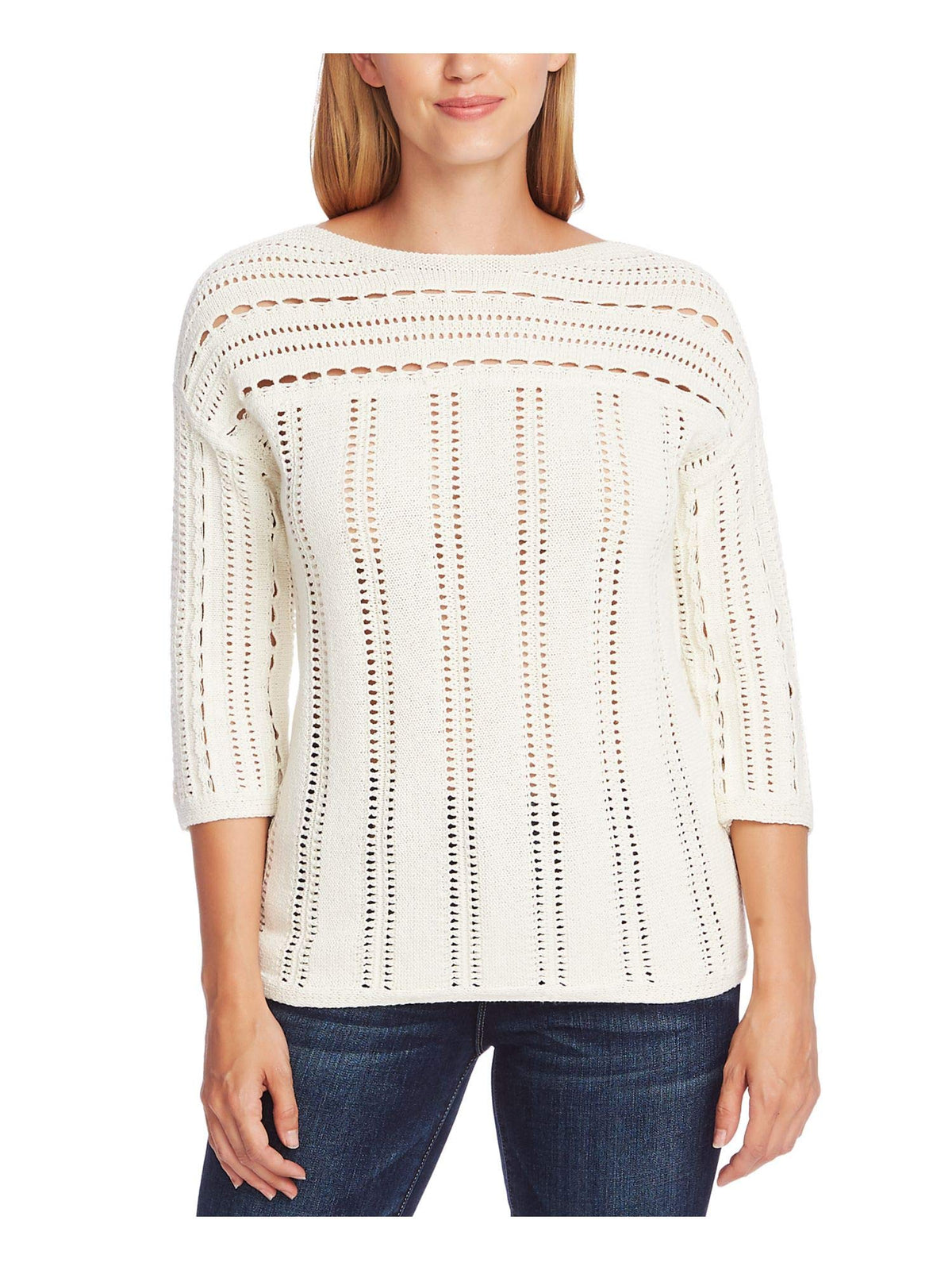 Two by Vince Camuto Womens Ivory 3/4 Sleeve Jewel Neck T-Shirt Sweater Size XL