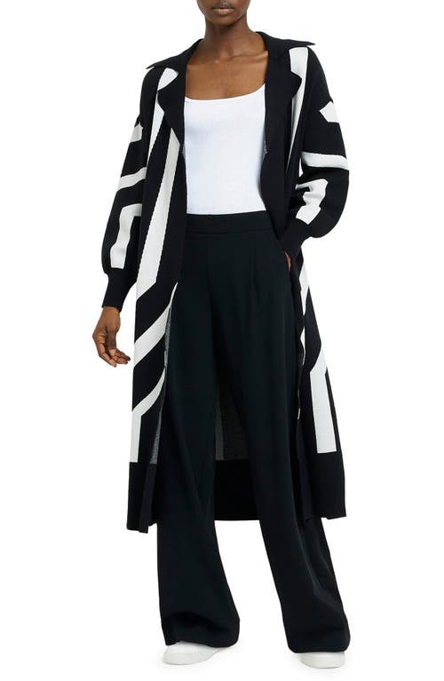 River Island Stripe Longline Sweater Coat in Black, Size Small